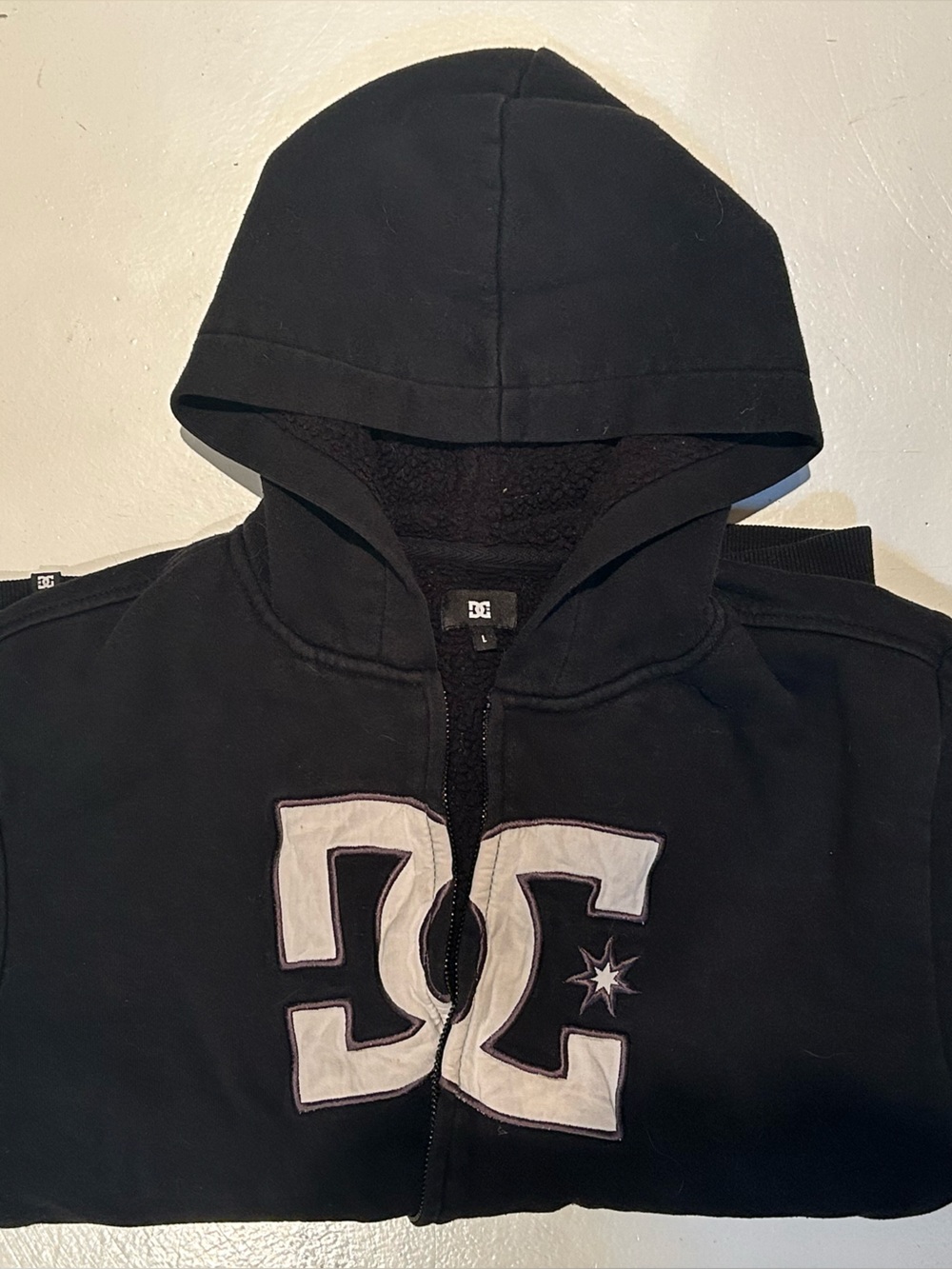 DC Black men’s large Zip Hoodie with White Logo